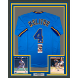 Framed Autographed/Signed Paul Molitor 33x42 Milwaukee Blue Jersey JSA COA