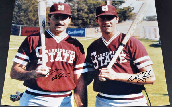 WILL CLARK & RAFAEL PALMEIRO SIGNED MISSISSIPPI STATE BULLDOGS 16X20 PHOTO COA