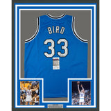 Framed Autographed/Signed Larry Bird 33x42 Indiana State Blue Jersey JSA COA