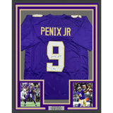 Framed Autographed/Signed Michael Penix Jr. 35x39 Huskies Purple Jersey BAS COA