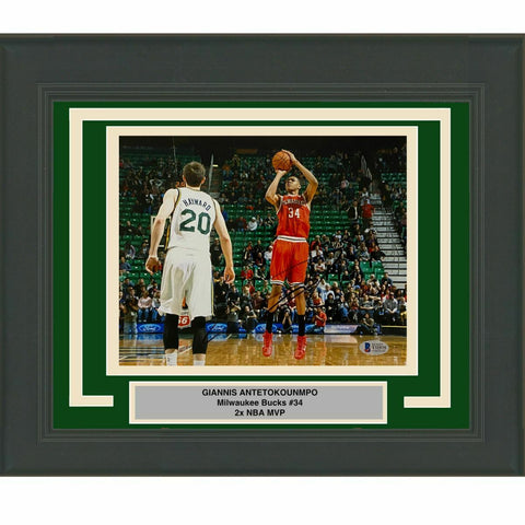 FRAMED Autographed/Signed GIANNIS ANTETOKOUNMPO Bucks 8x10 Photo Beckett COA #6