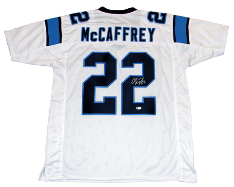 CHRISTIAN McCAFFREY AUTOGRAPHED CAROLINA PANTHERS #22 WHITE JERSEY BECKETT