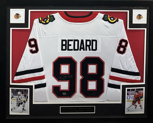 Connor Bedard Signed Framed Blackhawks Jersey Calder Rookie Auto Fanatics COA