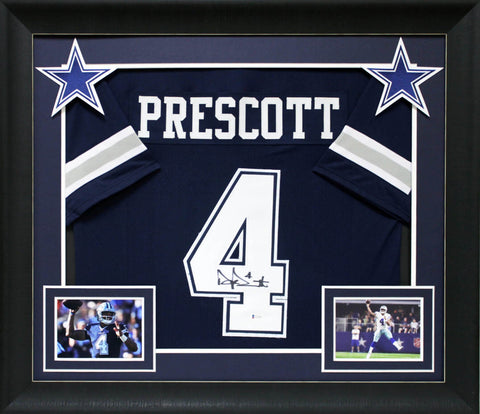 Dak Prescott Authentic Signed Navy Blue Pro Style Framed Jersey BAS Witnessed