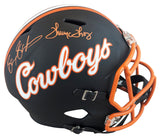 OK State Barry Sanders & Thurman Thomas Signed Black F/S Speed Rep Helmet BAS W