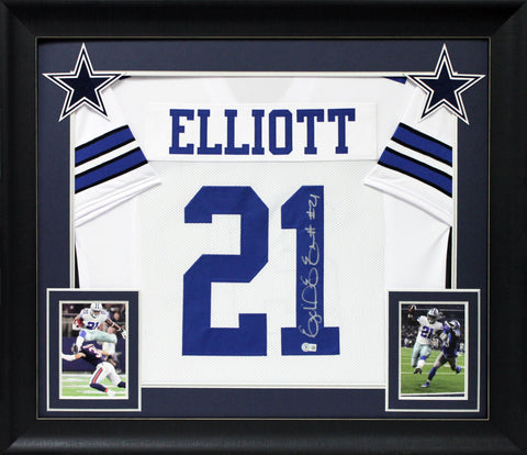 Ezekiel Elliott Authentic Signed White Pro Style Framed Jersey BAS Witnessed