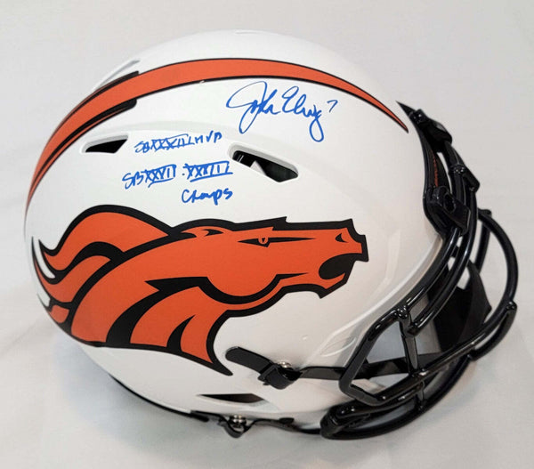 John Elway Signed Broncos Lunar Eclipse Helmet W/ Super Bowl Insc's Beckett