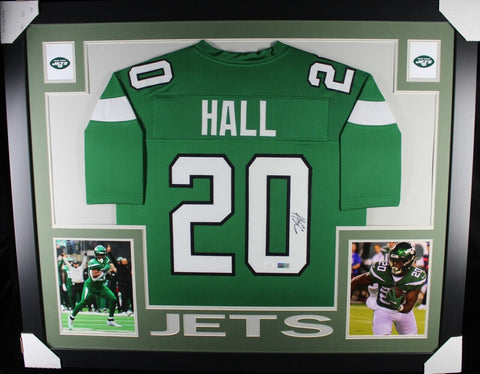 BREECE HALL (Jets green SKYLINE) Signed Autographed Framed Jersey JSA