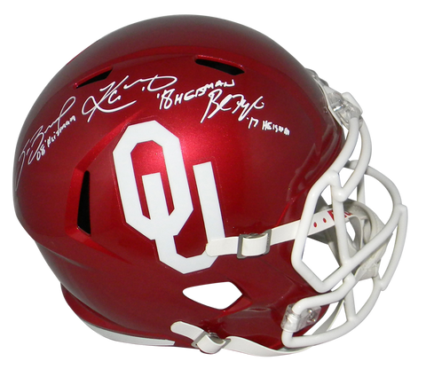 BAKER MAYFIELD KYLER MURRAY SAM BRADFORD SIGNED OKLAHOMA SOONERS F/S HELMET BAS