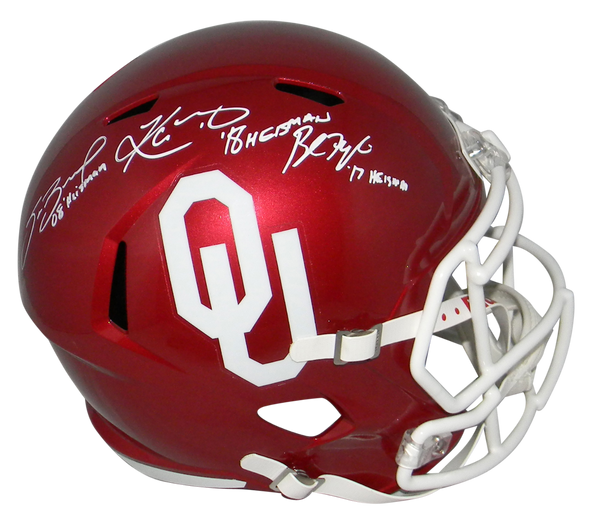 BAKER MAYFIELD KYLER MURRAY SAM BRADFORD SIGNED OKLAHOMA SOONERS F/S HELMET BAS