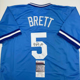 Autographed/Signed George Brett Kansas City Blue Baseball Jersey JSA COA