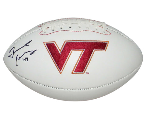 TREMAINE EDMUNDS AUTOGRAPHED VIRGINIA TECH HOKIES WHITE LOGO FOOTBALL JSA