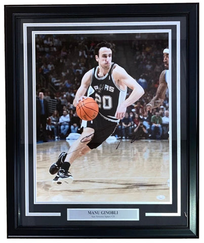 Manu Ginobili Signed Framed 16x20 San Antonio Spurs Photo JSA