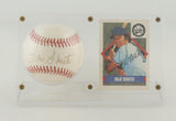 Ron Santo Signed ONL Baseball with Trading Card & Display Case (Beckett) Cubs