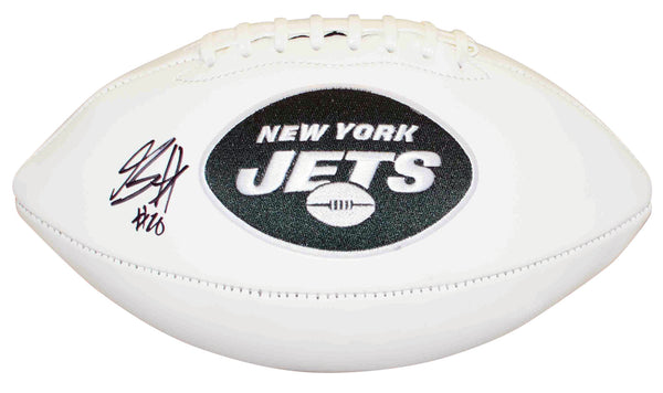 BREECE HALL SIGNED AUTOGRAPHED NEW YORK JETS WHITE LOGO FOOTBALL FANATICS