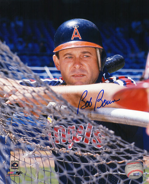 Bob Boone Signed Angels Batting Helmet Pose 8x10 Photo - (SCHWARTZ COA)