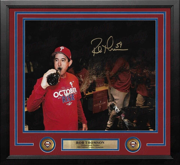 Rob Thomson NLCS Celebration Autographed Phillies 11x14 Framed Photo JSA PSA