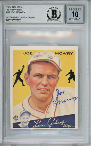 Joe Mowry Autographed 1934 Goudey '85 Reprint #59 Card Beckett 10 Slab 38424