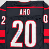 Autographed/Signed Sebastian Aho Carolina Black Hockey Jersey JSA COA