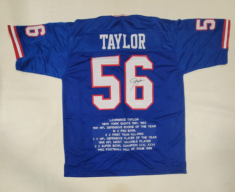 LAWRENCE TAYLOR AUTOGRAPHED SIGNED PRO STYLE XL STAT JERSEY w/ JSA STICKER ONLY