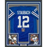 Framed Autographed/Signed Roger Staubach 35x39 Dallas Blue Jersey BAS COA