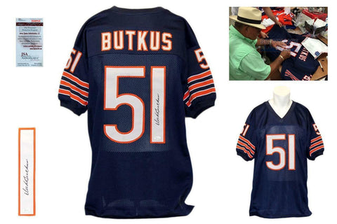 Dick Butkus SIGNED Jersey - JSA Witnessed - Autographed w/ Photo - Navy