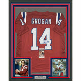 FRAMED Autographed/Signed STEVE GROGAN 33x42 New England Red Jersey JSA COA Auto