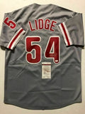 Autographed/Signed BRAD LIDGE Philadelphia Grey Baseball Jersey JSA COA Auto