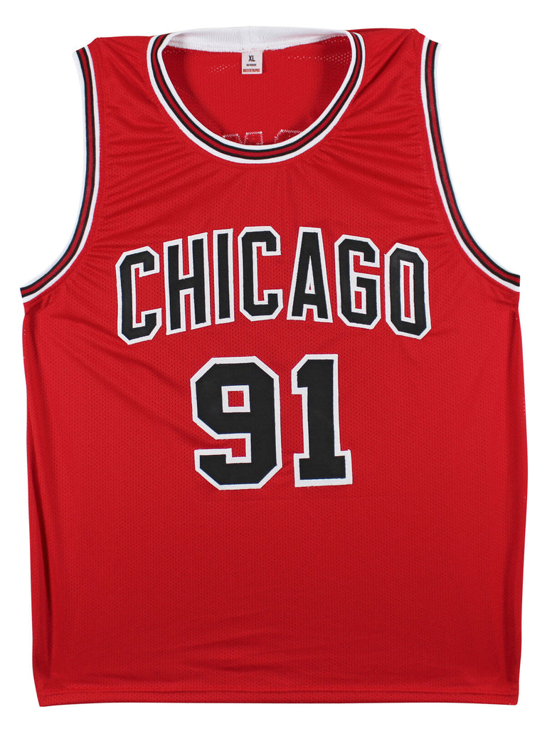 Dennis Rodman Authentic Signed Red Pro Style Jersey Autographed JSA Wi ...