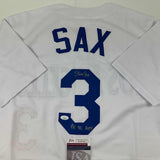 Autographed/Signed Steve Sax Los Angeles LA White Baseball Jersey JSA COA