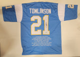 LADAINIAN TOMLINSON SIGNED AUTOGRAPHED PRO STYLE XL CUSTOM STAT JERSEY BECKETT