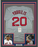 Framed Autographed/Signed Kevin Youkilis 33x42 Boston Grey Jersey JSA COA