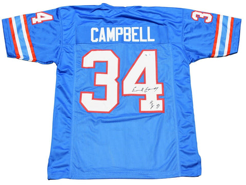 EARL CAMPBELL AUTOGRAPHED HOUSTON OILERS #34 BLUE JERSEY BECKETT W/ HOF 91