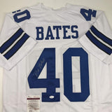 Autographed/Signed Bill Bates Dallas White Football Jersey JSA COA