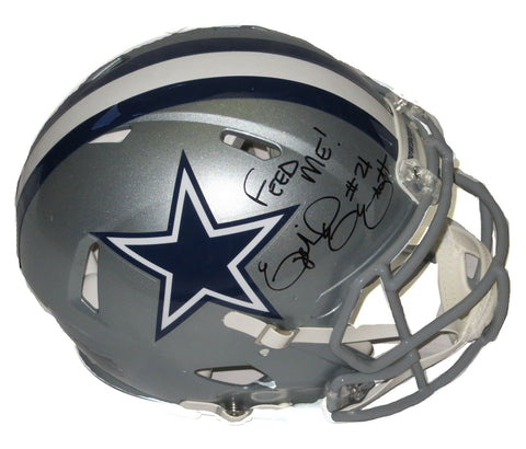 Ezekiel Elliott Signed Cowboys Riddell Speed Authentic Helmet W/Feed Me Beckett