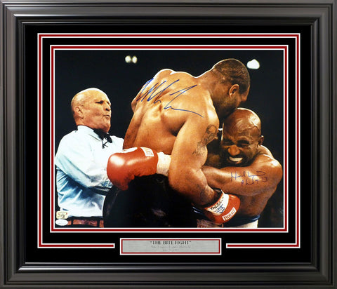 MIKE TYSON & HOLYFIELD AUTOGRAPHED FRAMED 16X20 PHOTO BITE FIGHT JSA 200366