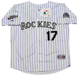 TODD HELTON SIGNED COLORADO ROCKIES #17 WHITE MAJESTIC JERSEY W/ HOF 24