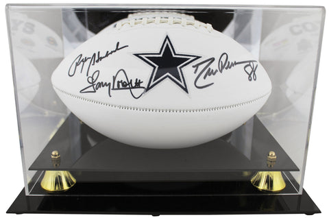 Cowboys (3) Staubach, Dorsett & Pearson Signed Football W/ Case BAS Witnessed