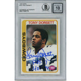 Tony Dorsett Autographed 78 Topps ROY HOF Grade 10 Trading Card Beckett 45936