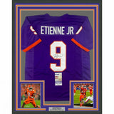 FRAMED Autographed/Signed TRAVIS ETIENNE JR 33x42 Clemson Purple Jersey JSA COA