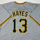 Autographed/Signed Ke'Bryan Hayes Pittsburgh Grey Baseball Jersey Beckett COA