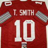 Autographed/Signed TROY SMITH Heisman 06 Ohio State Red College Jersey JSA COA