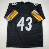 Autographed/Signed TROY POLAMALU Pittsburgh Black Football Jersey JSA COA Auto