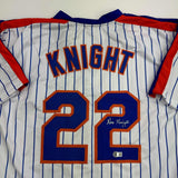 Autographed/Signed Ray Knight New York Pinstripe Baseball Jersey Beckett BAS COA