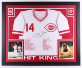 Pete Rose Signed Reds 35x43 Custom Framed Career Highlight Stat Jersey"Hit King"