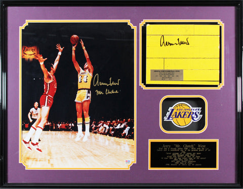 Jerry West "Mr Clutch" Signed Forum Floorboard Framed Display BAS #AC26908