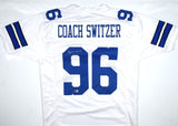 Barry Switzer Autographed White Pro Style STAT Jersey- Beckett W Hologram *Silv.