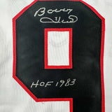 Autographed/Signed Bobby Hull HOF 1983 Chicago White Hockey Jersey JSA COA