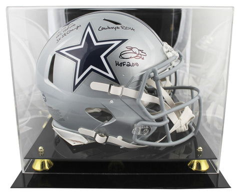 Cowboys Emmitt Smith "Career Stat" Signed F/S Speed Proline Helmet W/ Case BAS W