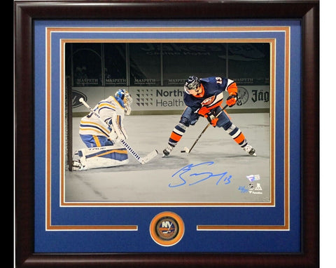 Mathew Barzal Islanders Signed Legs Goal 11x14 Photo Framed /50 Fanatics Auto